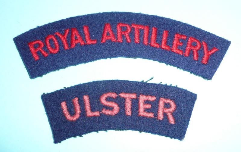 Royal Artillery / Ulster (51st Anti Aircraft Brigade) Northern Ireland Combination Embroidered Felt Cloth Shoulder Title Set