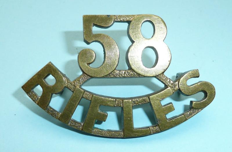 WW1 British Indian Army - 58 / Rifles (58th Vaughan's Rifles (Frontier Force)) 1903-1922 Brass Army metal shoulder title