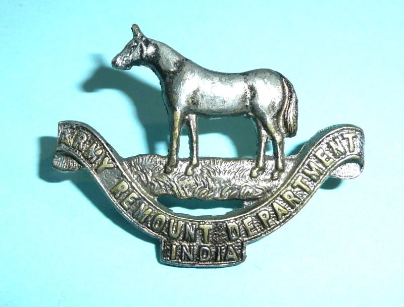 British India - Army Remount Department Officers Die Cast Silver Plated Cap Badge - Gaunt