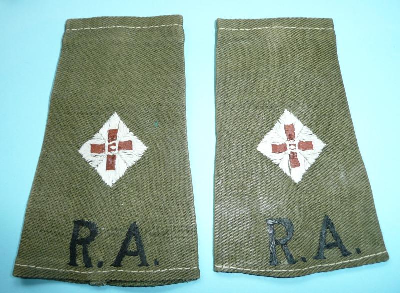 Royal Artillery (RA) Matched Pair of Officer's Tropical Slip-on Epaulettes Rank Slides