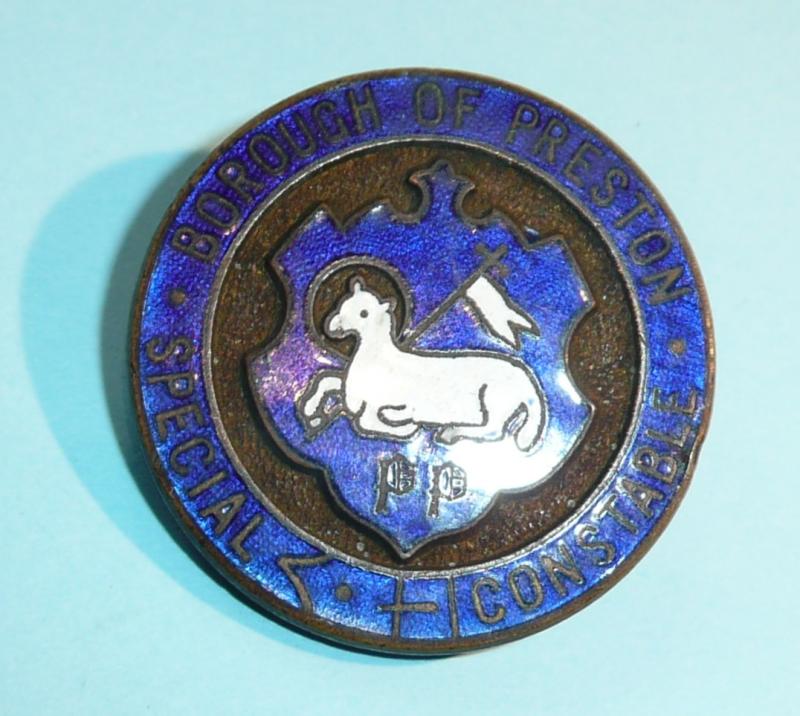 WW1 Preston Borough Police (Lancashire) Special Constable Constabulary Police Gilt & Enamel Mufti Buttonhole Lapel Badge