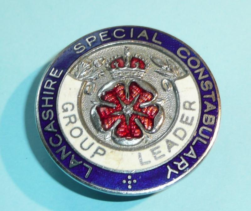 WW2 Lancashire Special Constable Constabulary Police Chrome & Enamel Mufti Buttonhole Lapel Badge - Group Leader