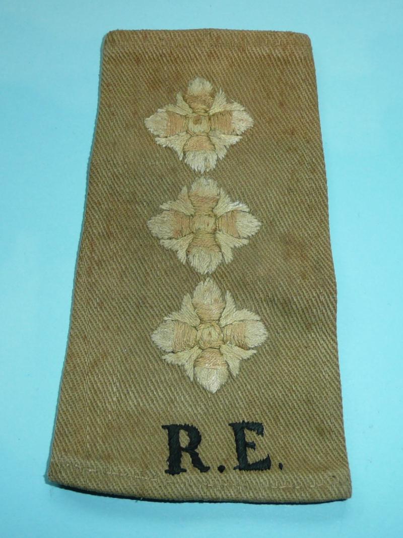 WW2 Royal Engineers (RE) Officer's Embroidered Khaki Drill Epaulette Shoulder Slip Slip-On - Rank of Captain