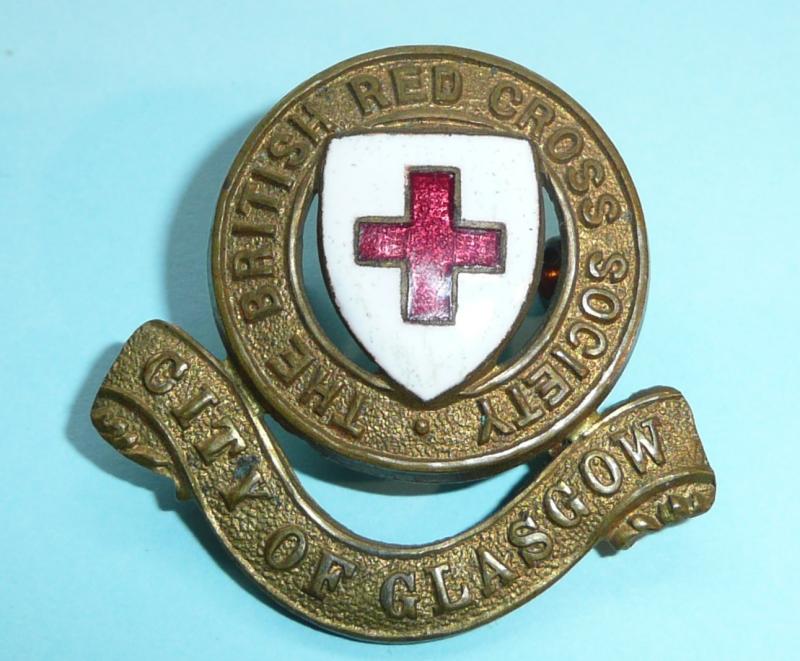 WW1 British Red Cross  - City of Glasgow (Scotland) Enamel & Gilding Metal Cap Badge