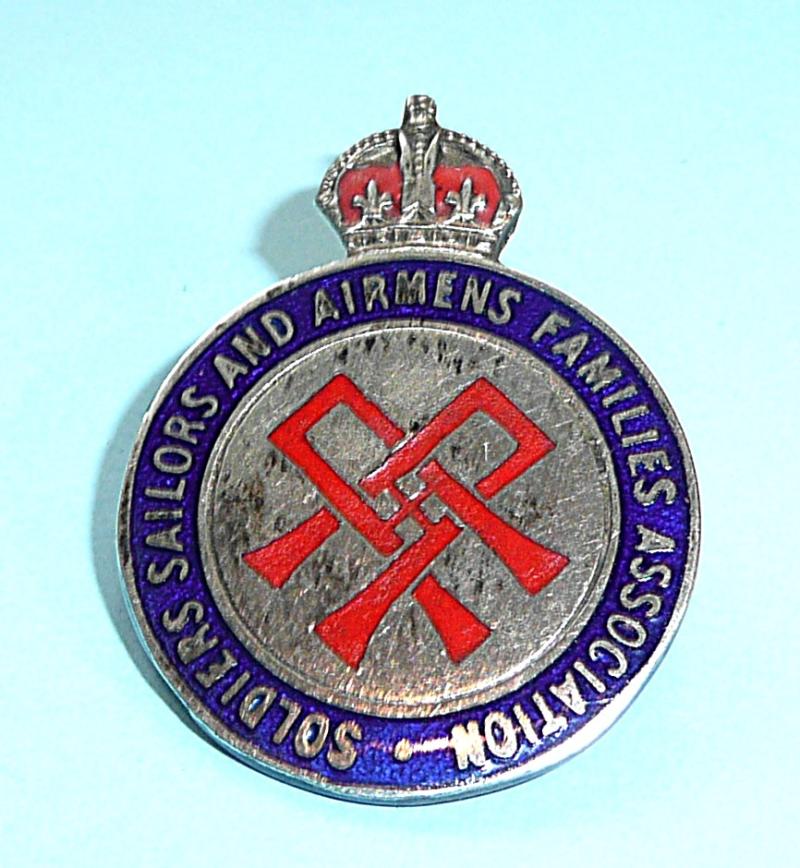 WW2 Home Front  - Soldiers, Sailors and Airmens Families Association (SSAFA) Enamel and Silver Plated Lapel Pin Badge Brooch - King's Crown