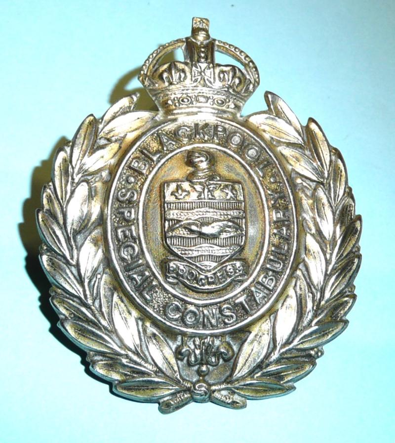 Blackpool (Lancashire) Special Constable Constabulary Police White Metal Cap Badge, King's Crown
