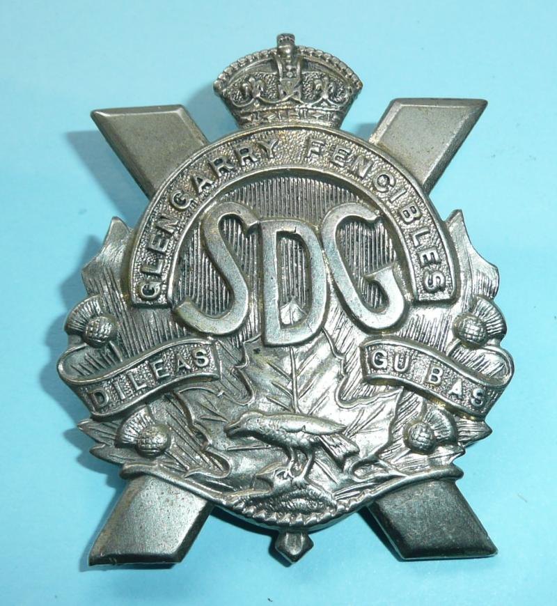 Canadian - Stormont, Dundas & Glengarry (SDG) Highlanders (Glengarry Fencibles) White Metal Glengarry Cap Badge - Scully