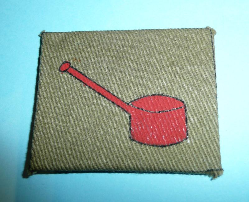 4th Welch Regiment Printed Cloth Regimental Designation Formation Sign Flash Badge - Sospan Fach -  The red suacepan!