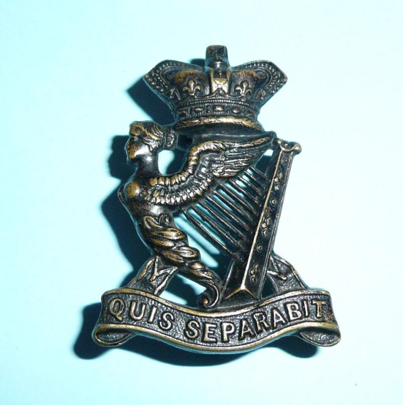 The Royal Irish Rifles ( 83rd & 86th Foot) - Other Ranks Victorian Crown Blackened Brass Metal Cap Badge, 1898 - 1902 only