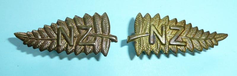 WW2 New Zealand Temporary Staff Officers Fern Leave Collar Badges, Facing Matched Pair