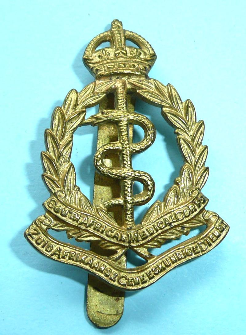 WW1 South African Medical Corps Afrikaans  Brass Cap Badge, King's Crown
