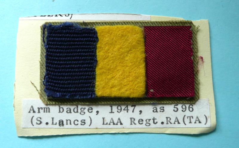 Cold War - 596 (South Lancs) LAA Regiment RA (TA) (5th Battalion Lancashire Regiment) Cloth Arm Formation Designation Flash Badge