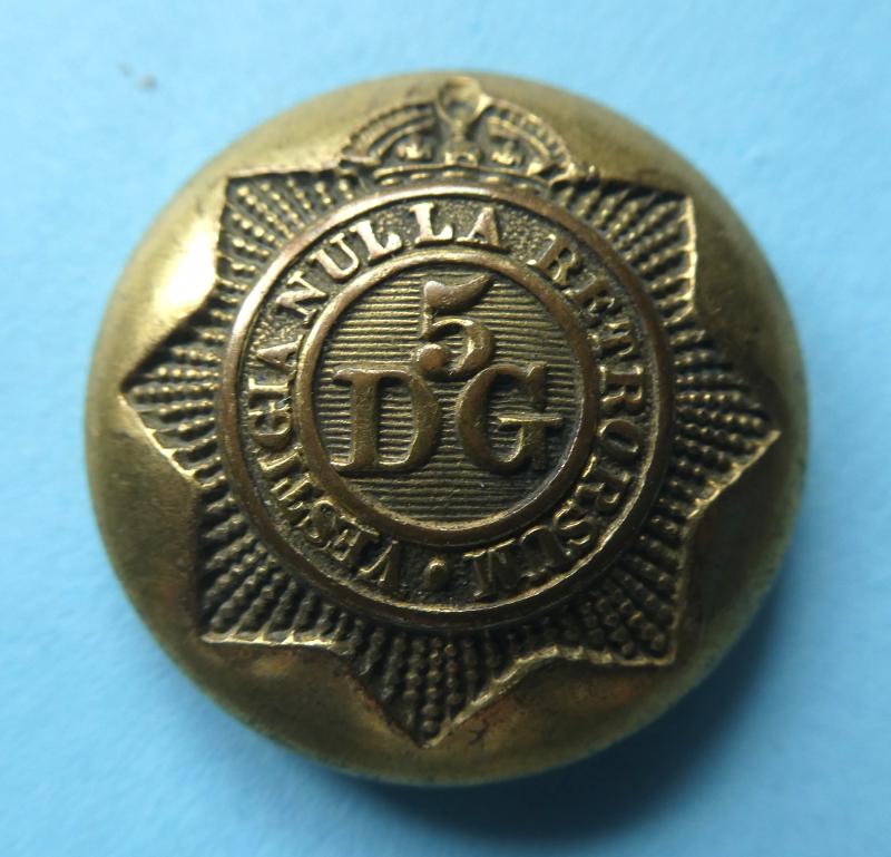 5th Dragoon Guards Officers Gilt Brass Large Pattern Button, King's Crown