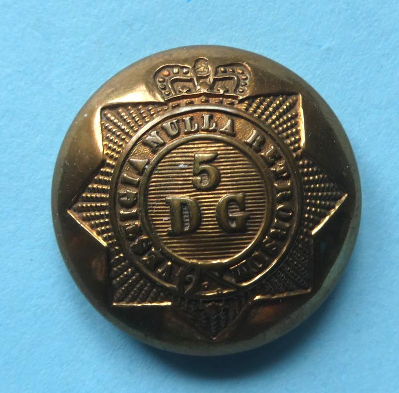 5th Dragoon Guards Officers Gilt Brass Large Pattern Button, QVC Crown