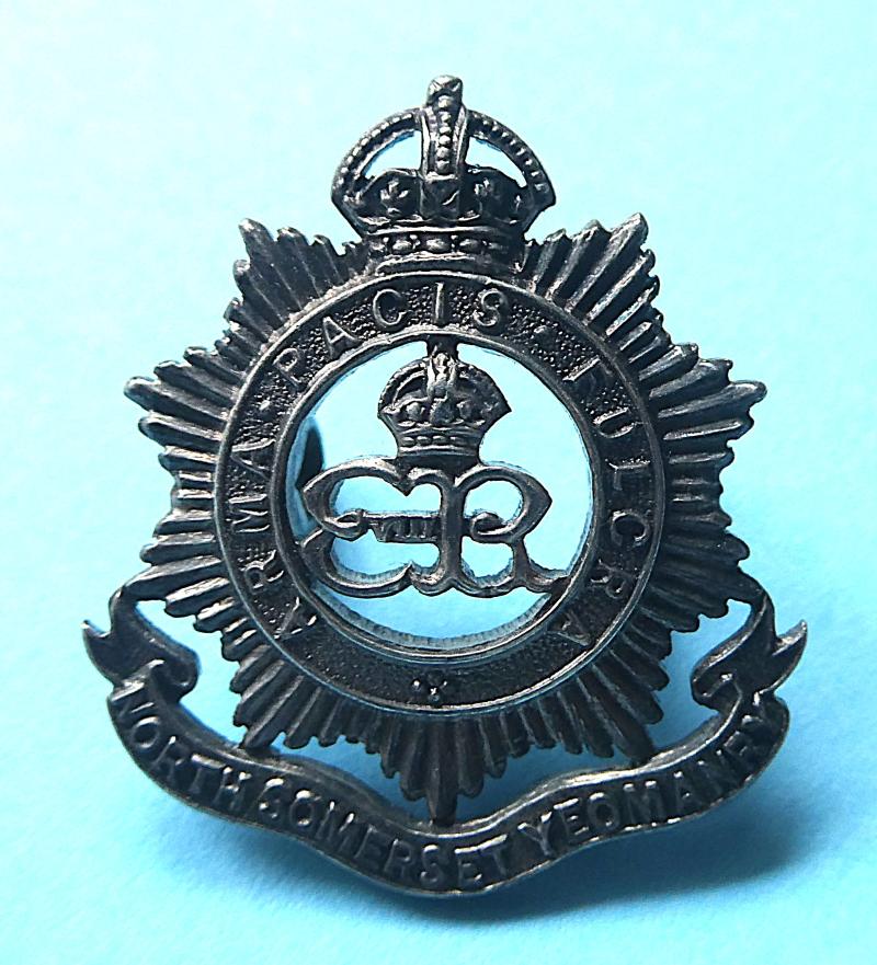 North Somerset Yeomanry Officer's Hallmarked Silver Side Cap / Collar Badge - Edward VIII