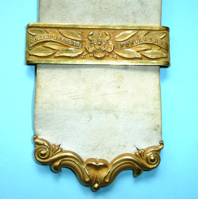 Northumberland Fusiliers Colour Belt Fire Gilt Ornaments On original White Leather Belt End