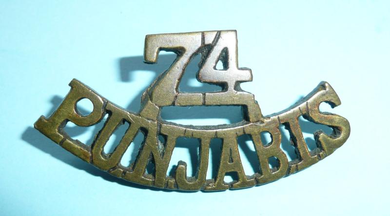 WW1 British Indian Army - 74 / Punjabis Cast Brass Shoulder Title