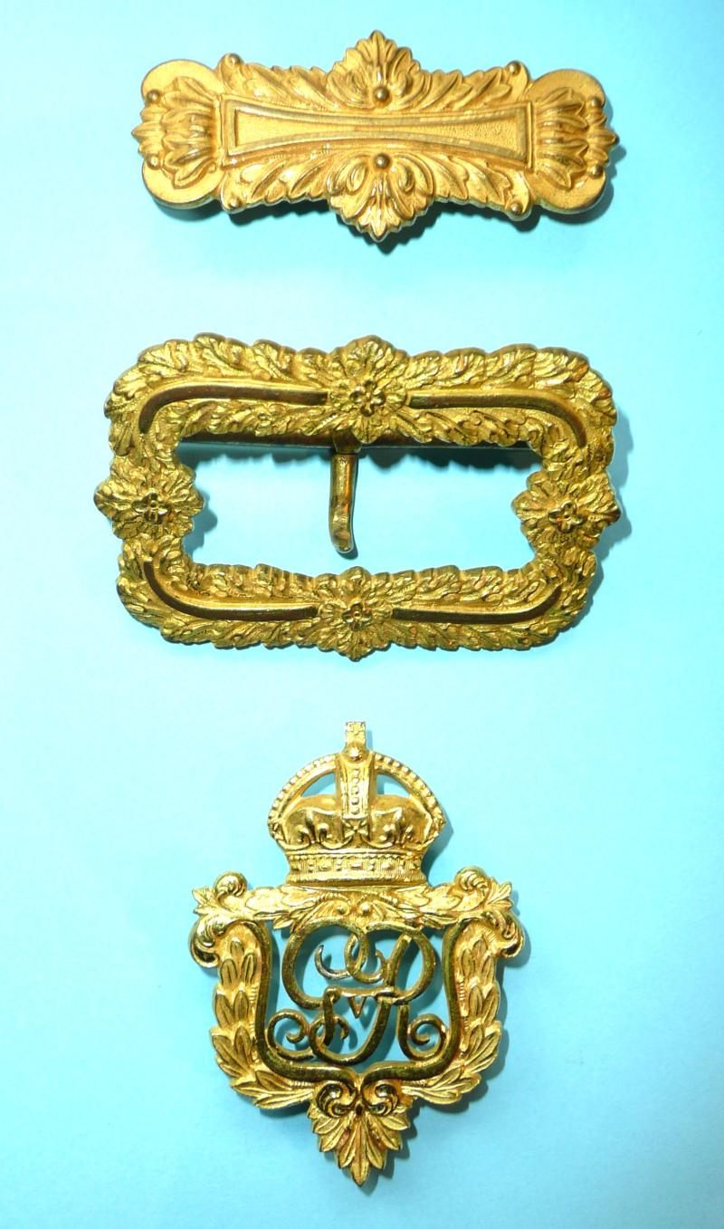 Royal Artillery Officer's No 1 Dress Pouch Belt Ornaments - Fire Gilt, George V Cypher