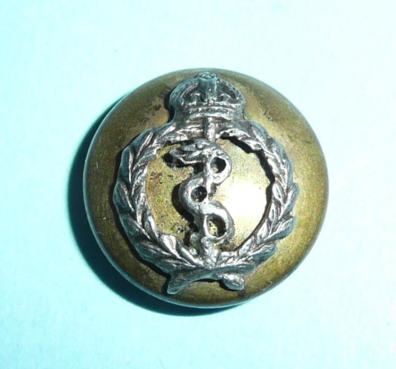 Royal Army Medical Corps RAMC Mounted Silver Plate & Gilt Officer's Small Pattern Cap / Mess Dress Button, King's Crown