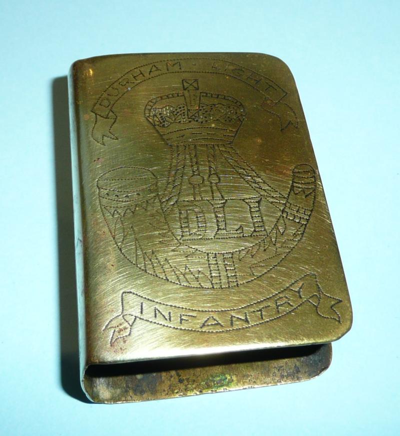 WW1 John V. Garbutt 19th Durhams DLI sheet brass match cover trench art