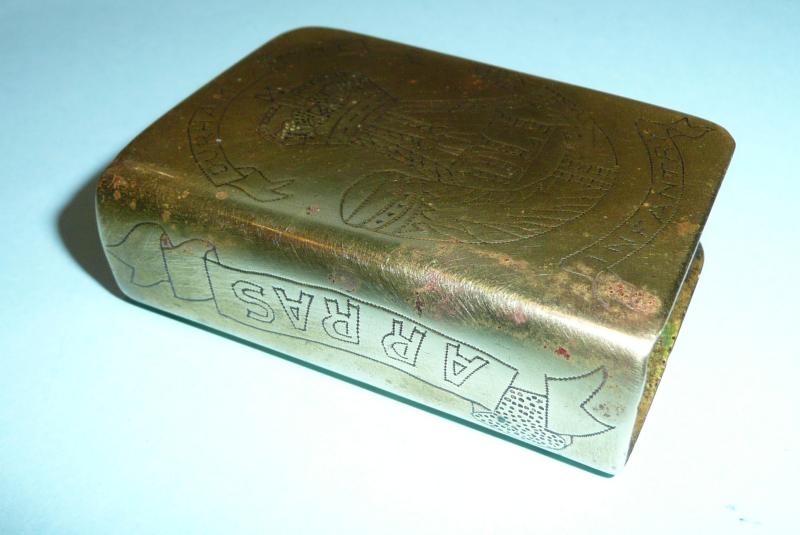 WW1 John V. Garbutt 19th Durhams DLI sheet brass match cover trench art