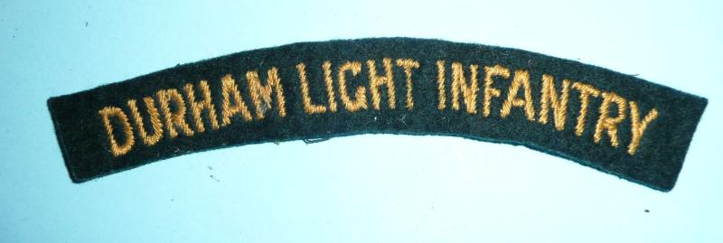 1st Battalion Durham Light Infantry (DLI) Embroidered Yellow / Gold on Rifle Green Felt Cloth Shoulder Title, worn Berlin 1951-52
