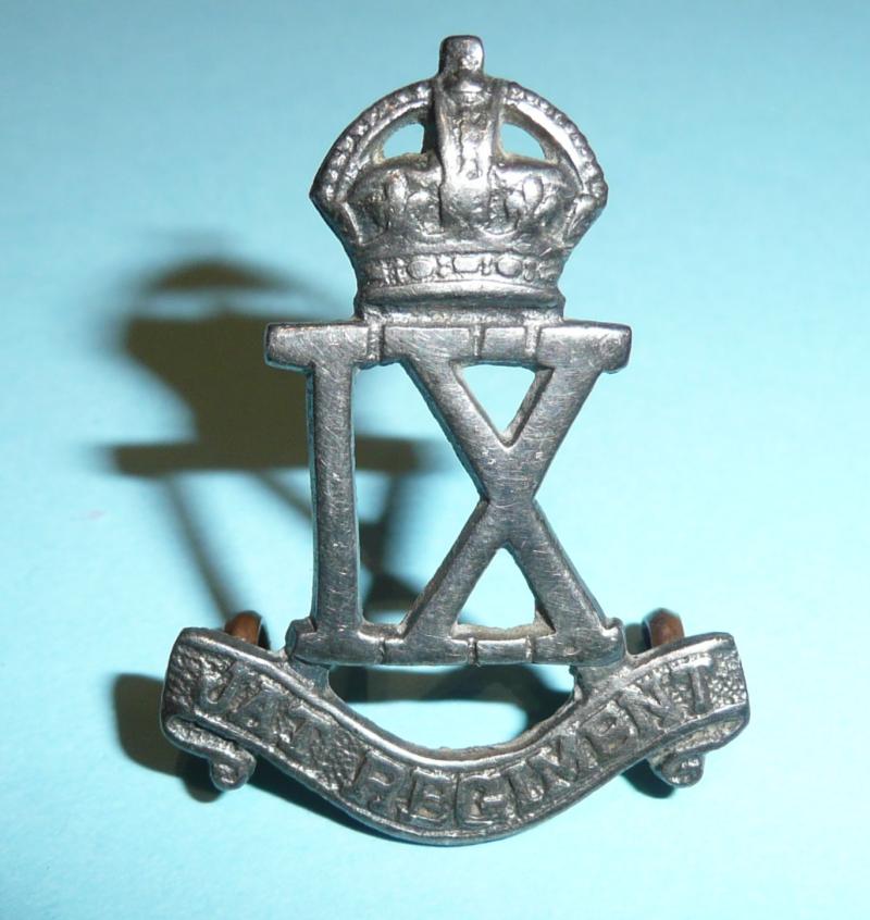 British Indian Army  - 9th JAT Regiment Officer's Silver Plated Cap Badge