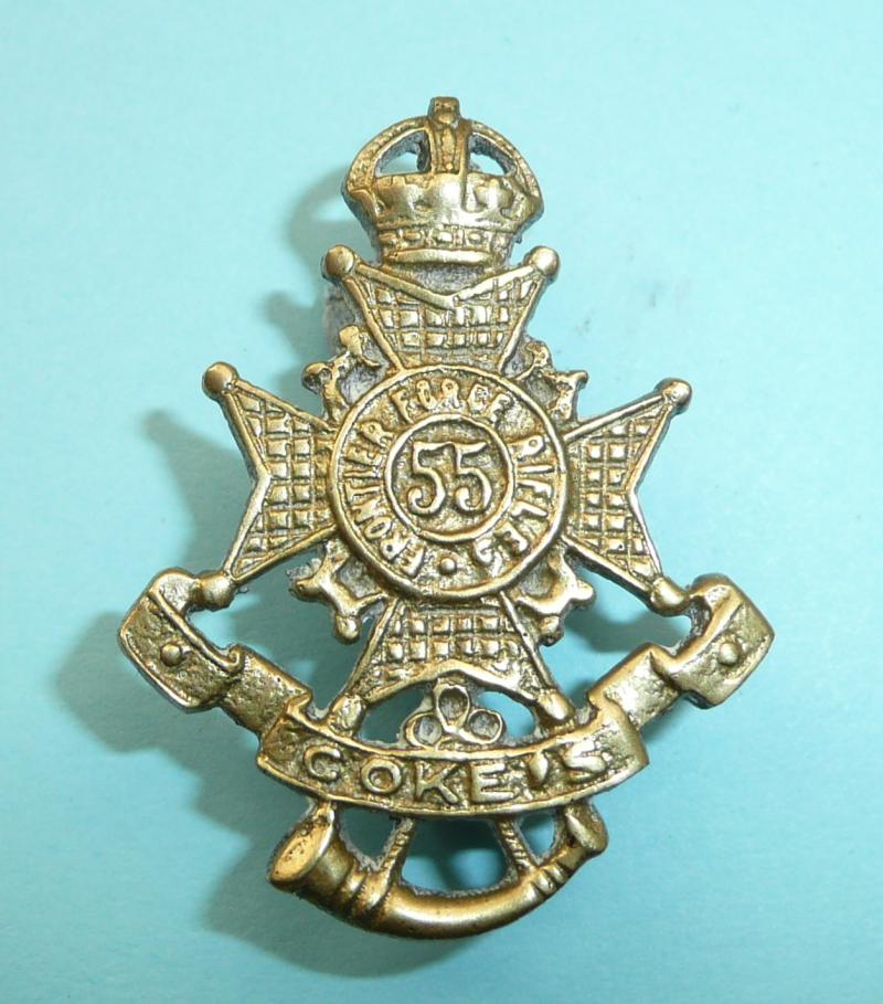 WW1 Indian Army - 55th Coke's Rifles (Frontier Force) Officer's White Metal Forage Cap Badge