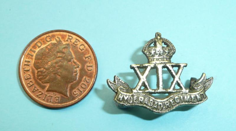 British Indian Army - 19th Hyderabad Regiment Cast Silver Plated Officer's Collar Badge