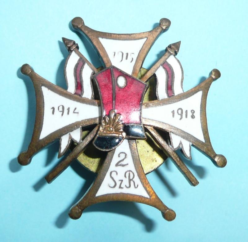 Poland (Polish Cavalry) - 2nd Rokitnianski Light Horse Regiment Officer's Enamel Cap Badge - Spinner maker marked J. Panasiuk, Warsaw