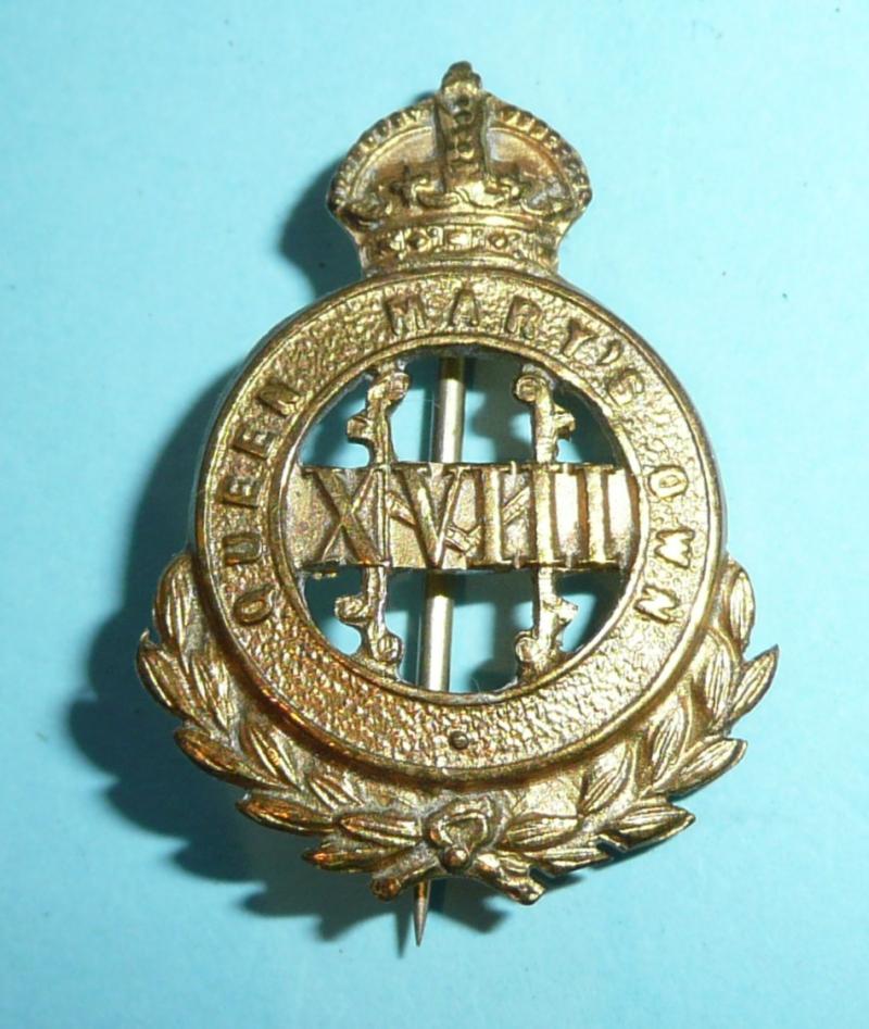 WW1 - 18th Royal Hussars (Queen Mary's Own) Gilt Sweetheart OCA Pin Brooch Badge