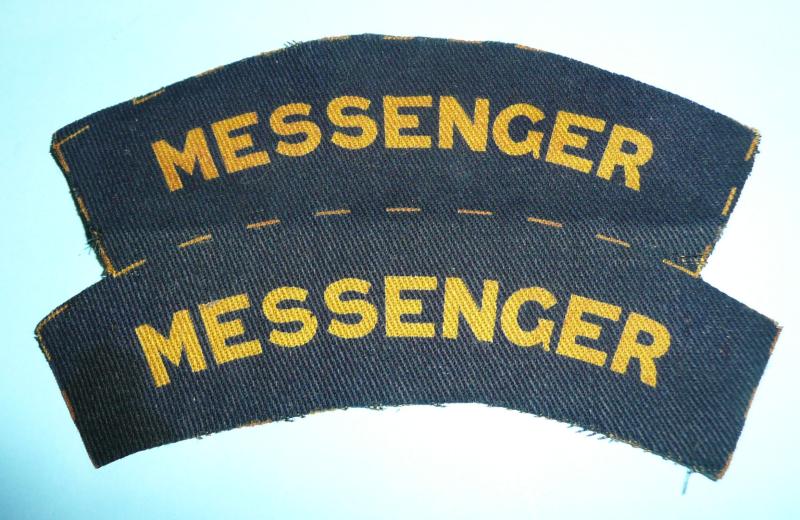 WW2 Home Front  - Civil Defence Uncut Pair of Printed Messenger Shoulder Titles