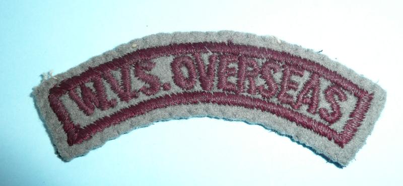 WW2 WVS Overseas Womens Voluntary Service woven cloth shoulder title badge