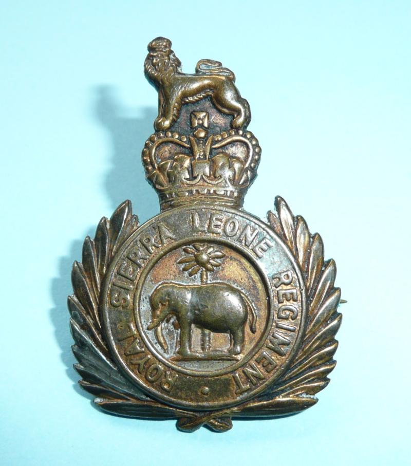 West Africa - Royal Sierra Leone Regiment Officer's QEII Crowned Gilt Brass Cap / Pagri Badge