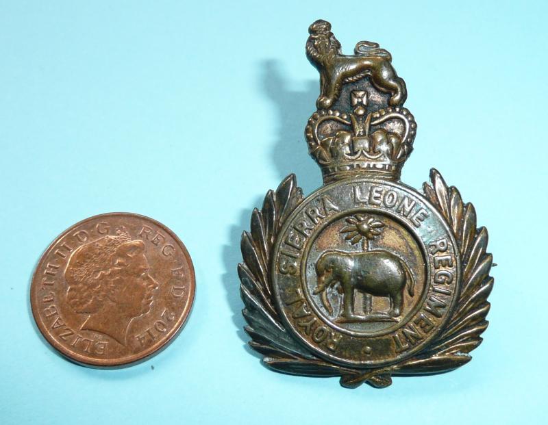 West Africa - Royal Sierra Leone Regiment Officer's QEII Crowned Gilt Brass Cap / Pagri Badge