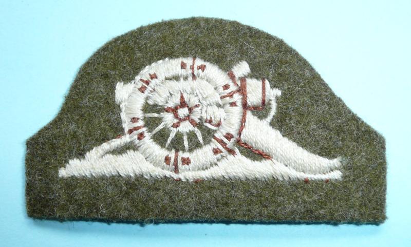 Royal Artillery SNCO's Gun - Small On Khaki Embroidered Regimental cloth arm badge / patch