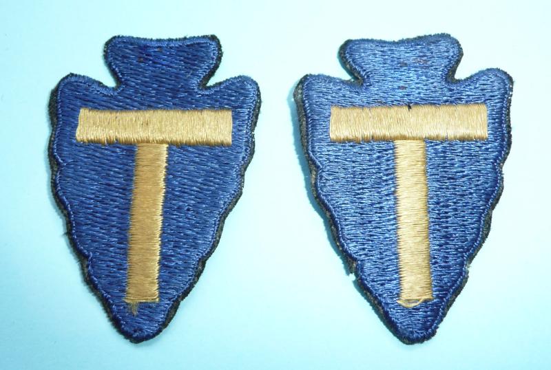 WW2 USA United States Matching Pair of 36th Division (Texas) Woven Cloth Designation Patch Signs Badges