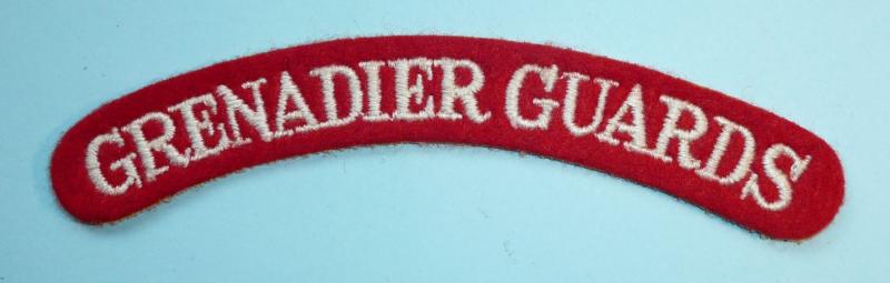 Post WW2 Grenadier Guards Woven White on Red Felt Cloth Shoulder Title