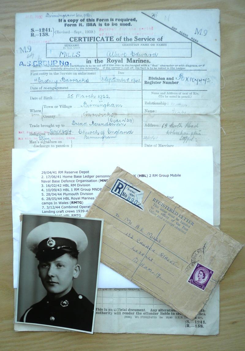 WW2 Service Papers Royal Marine Albert Edwards Mills