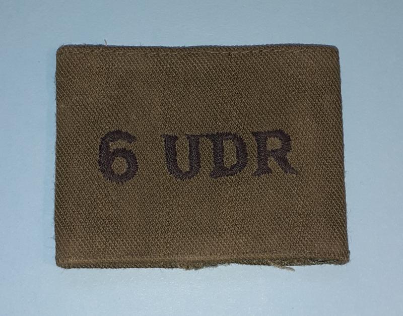 1970s Northern Ireland - 6 UDR 6th (Tyrone) Battalion Ulster Defence Regiment Woven Cloth Slip-On Slide Shoulder Title