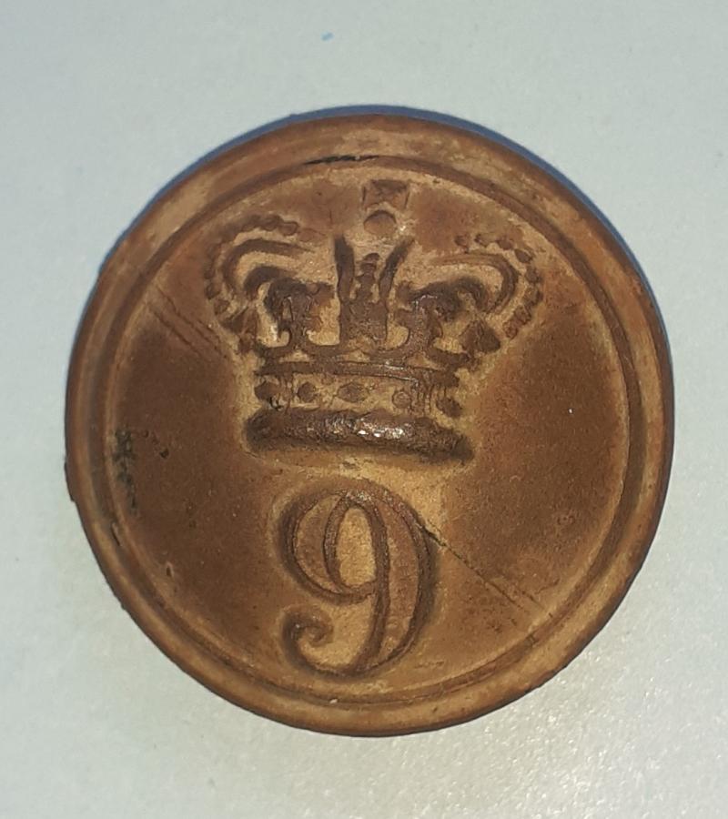 9th (East Norfolk) Regiment of Foot Other Ranks Large Pattern Brass Button, pre 1881 - Excavated Condition