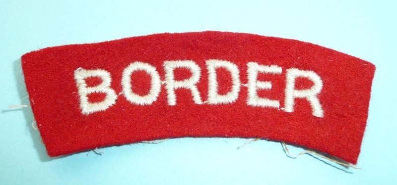 WW2 The Border Regiment Woven White on Red Felt Cloth Shoulder Title