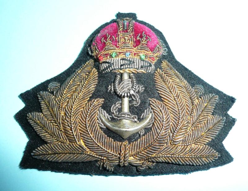 WW2 British Royal Navy RN Officer's Bullion Cap Badge, King's Crown