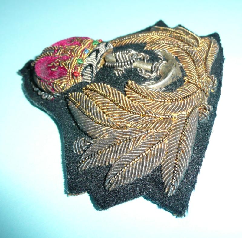 WW2 British Royal Navy RN Officer's Bullion Cap Badge, King's Crown
