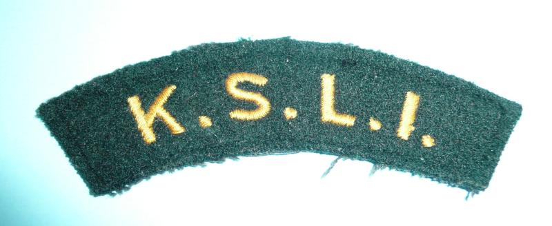 Cold War  - KSLI ( Kings Shropshire Light Infantry ) Woven Golden Yellow on Rifle Green Felt Cloth Shoulder Title