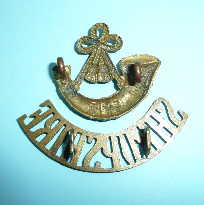WW1 KSLI King's Shropshire Light Infantry Two Piece Brass Shoulder Title