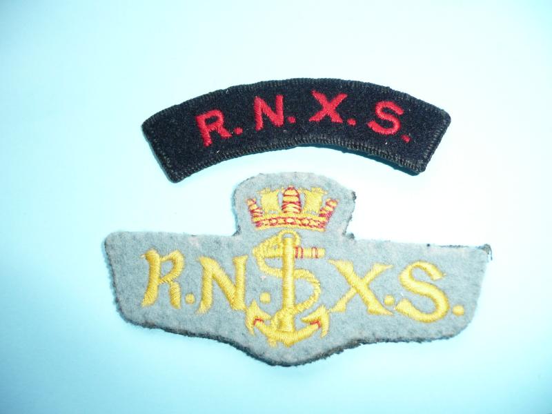 RNXS (British Royal Naval Auxiliary Service) Embroidered Cloth Shoulder Titles - Two Patterns