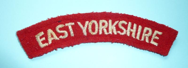 WW2 / Cold War East Yorkshire Regiment Woven White on Red Felt Cloth Shoulder Title