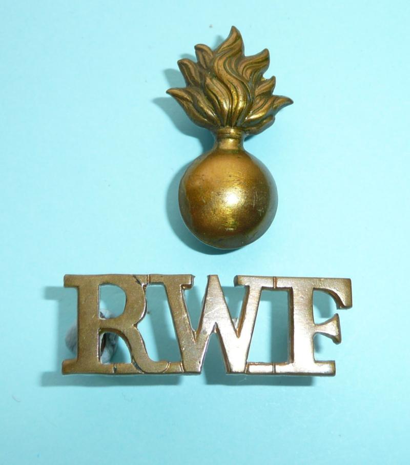Royal Welsh Welch Fusiliers (RWF) Other Ranks Two Piece Brass Shoulder Title