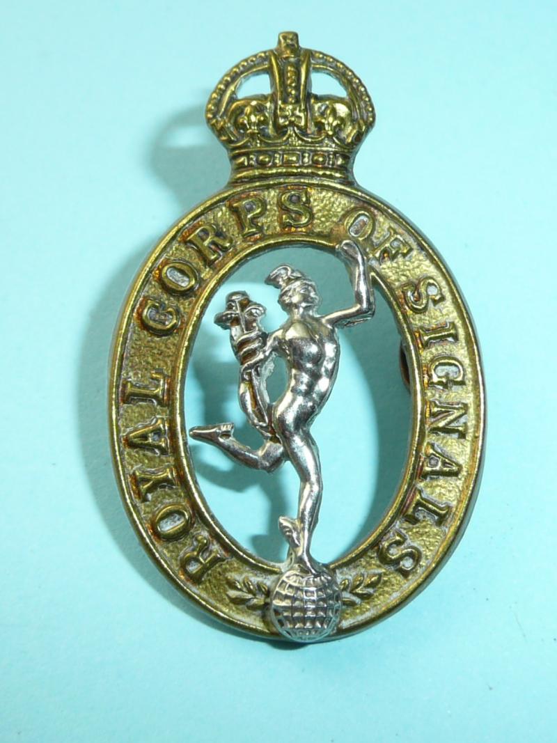 Royal Corps of Signals Bi-Metal Collar Badge,  Right Facing, 1st Pattern